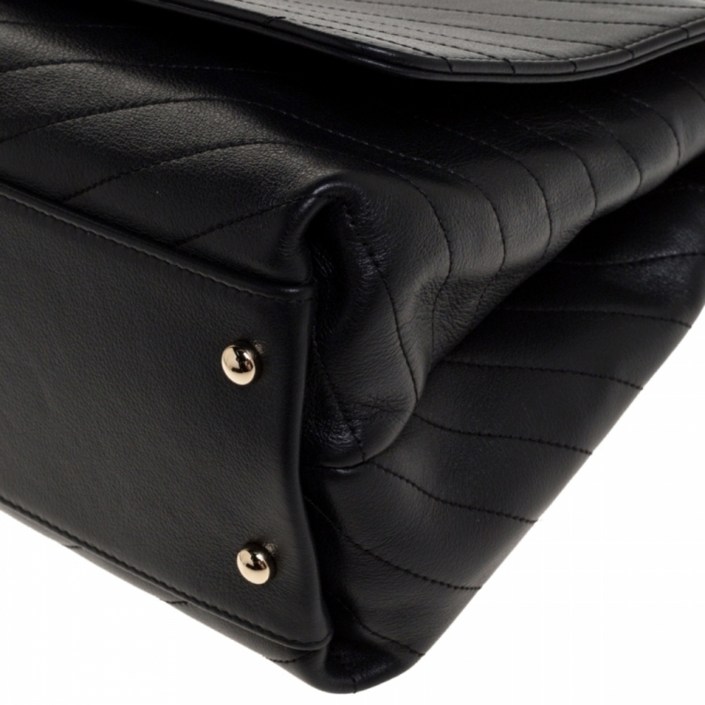 RARE! Authentic! Chanel CC Coco Top Handle Calfskin Quilted Chevron Leather Flap - Picture 6 of 15